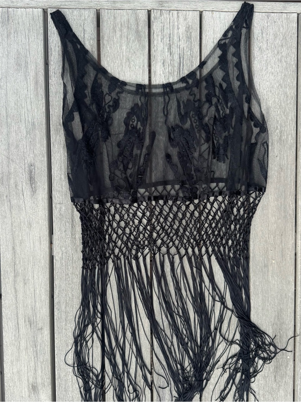 Sheer Black Lace Fringe Crop Top